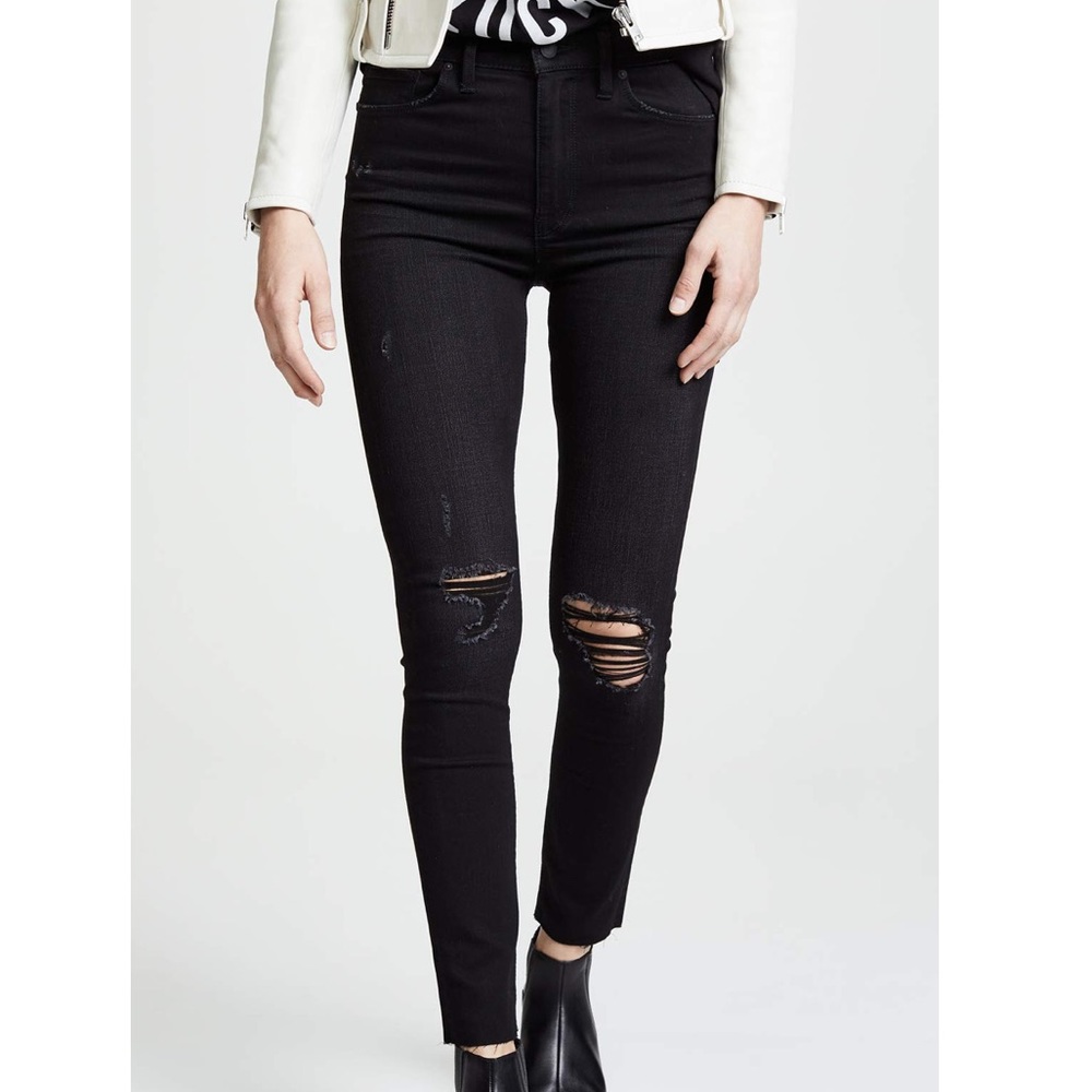 Hudson Ripped Knee High Rise Black Skinny Jeans Sz 29